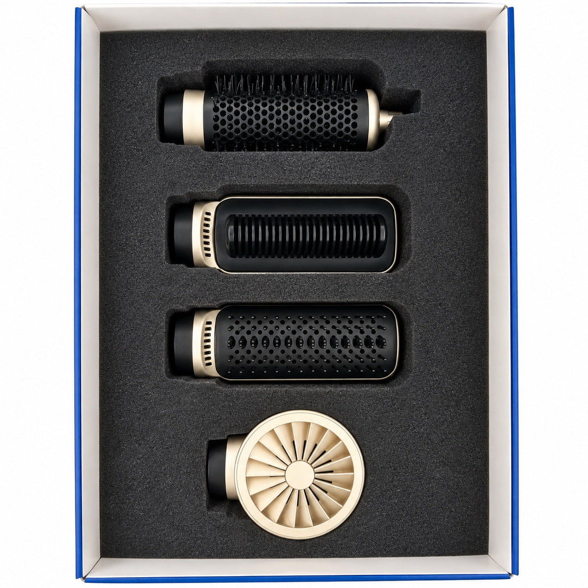 Hair styler attachments in presentation box
