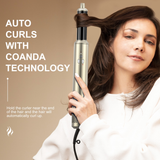 Hair styler automatic curling attachment in use