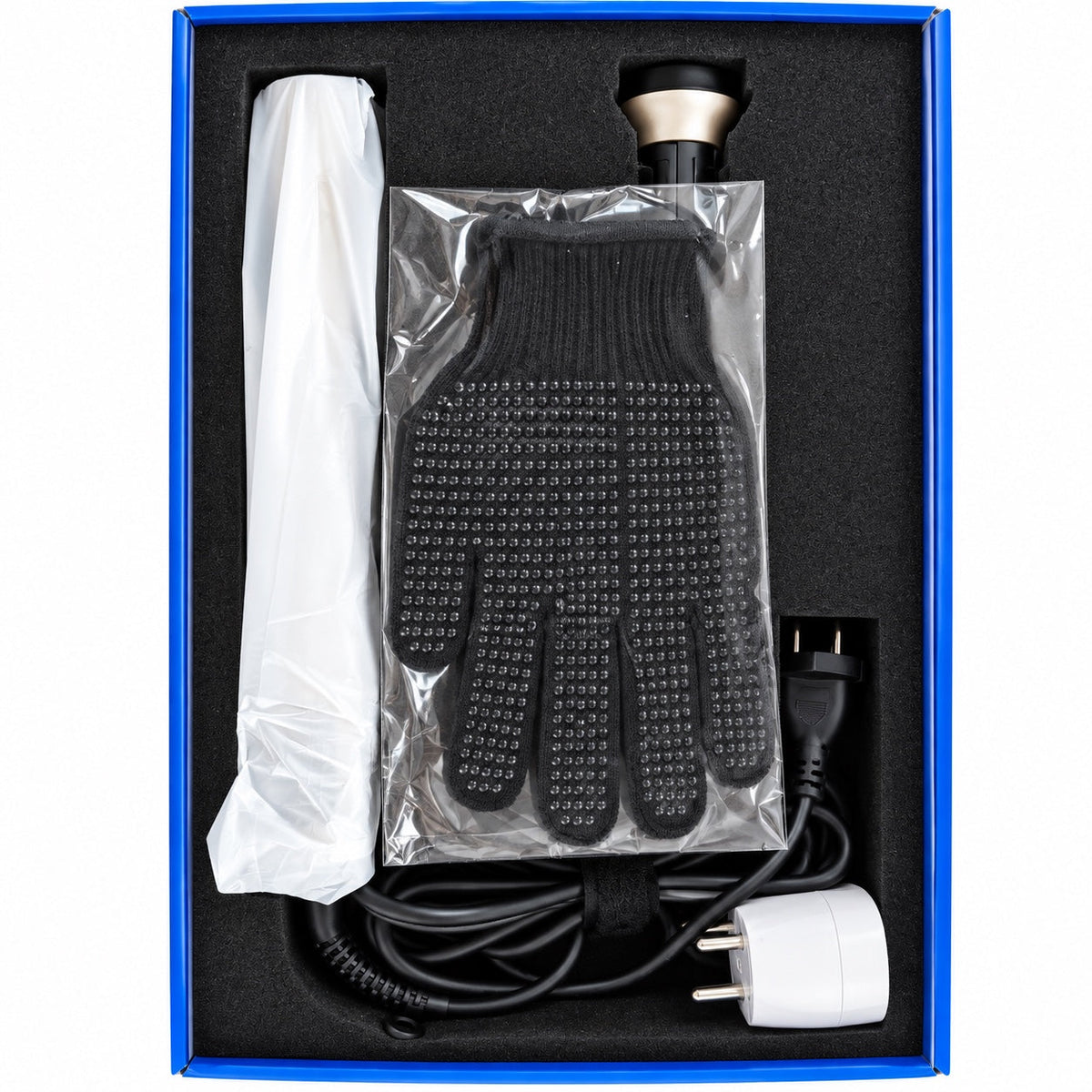 Box contents with glove and accessories