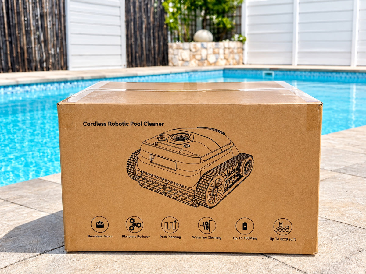 PowerBru cordless robotic pool cleaner packaging