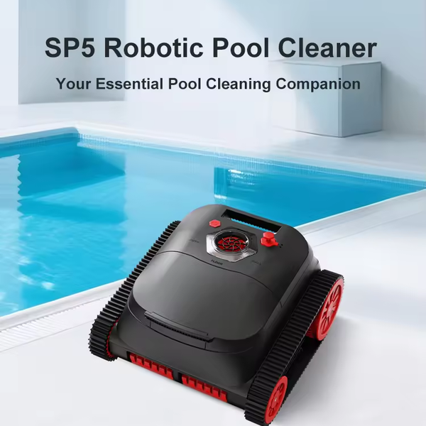 SP5 robotic pool cleaner beside swimming pool